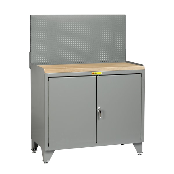 Counter Height Bench Cabinet, 36"W, Butcher Block, Pegboard